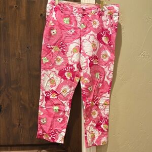 Lilly Pulitzer Pink and White Pajama Bottoms with Floral Design